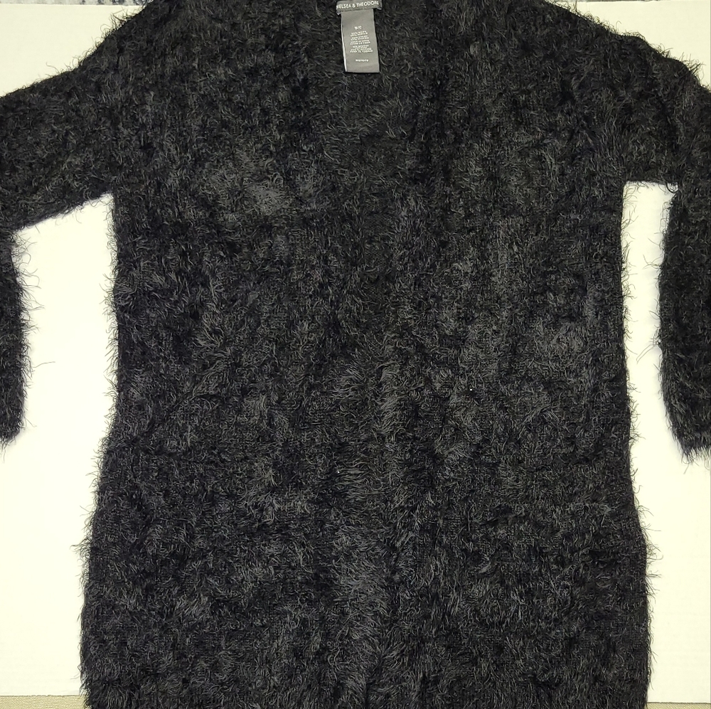 Chelsea and Theodore Black Fuzzy Cardigan